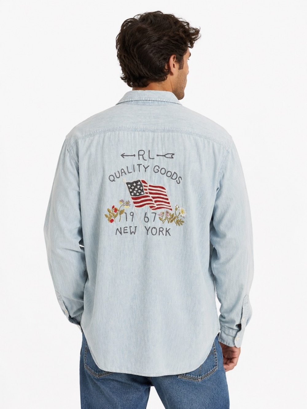 Polo Ralph Lauren Mens Shirt 2XLT Blue Button Patriotic Embroidered Flag RL-67